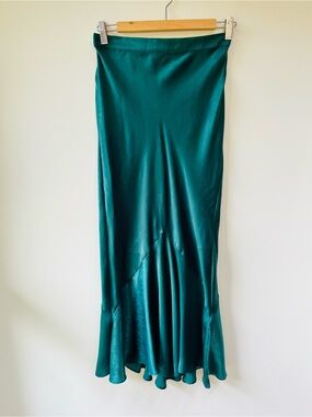 Topshop Teal Satin Mermaid Midi Skirt - 4